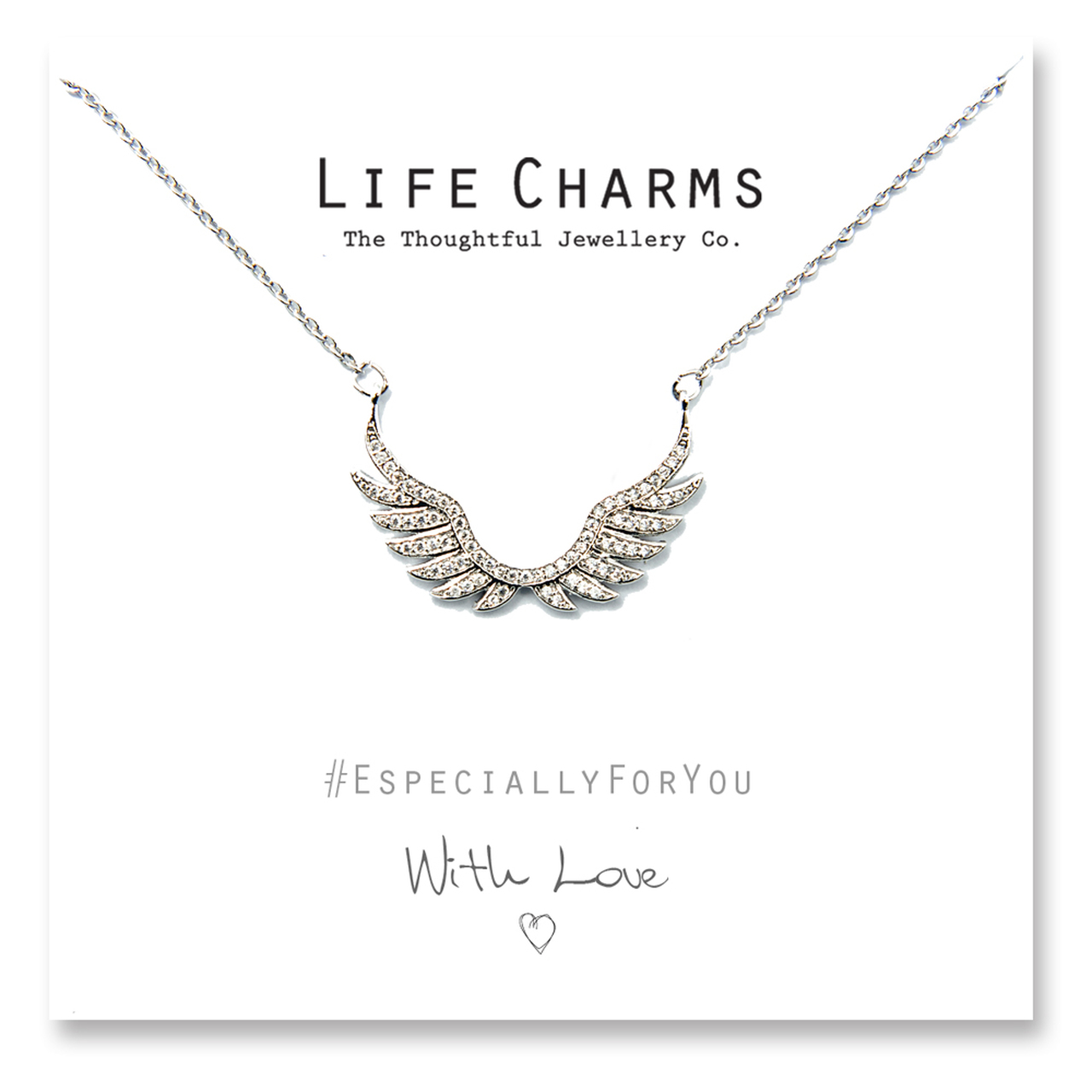 Life Charms Silver Plated Cubic Zirconia Angel Wings Necklace - The ...